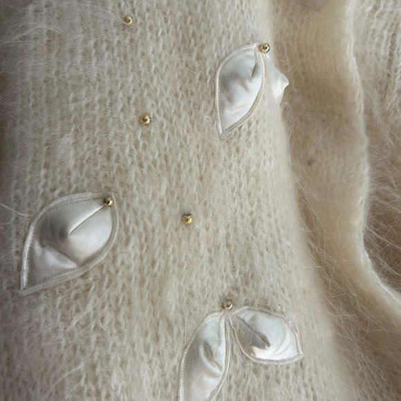 Vintage Boho Mohair Cream Cardigan with Floral Accents One Size - Picture 6 of 14